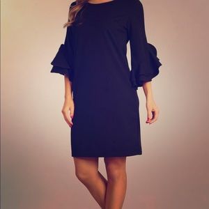 BLVD short dress w ruffle 3/4 length bell sleeves.